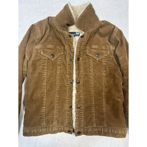 Earl Jean Mens Corduroy Sherpa Jacket Tan Brown Western Workwear Size Large